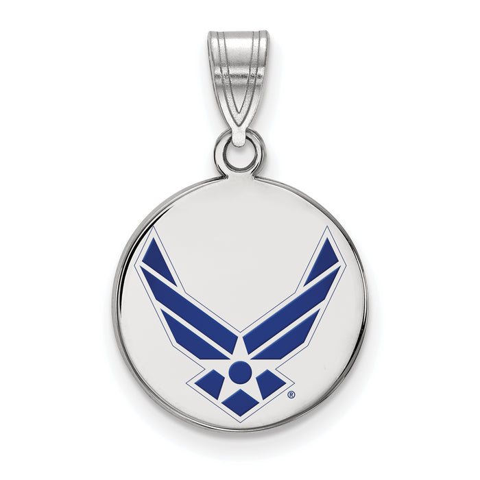 Sterling Silver Rhodium-plated LogoArt U.S. Air Force Medium Enameled Disc Pendant