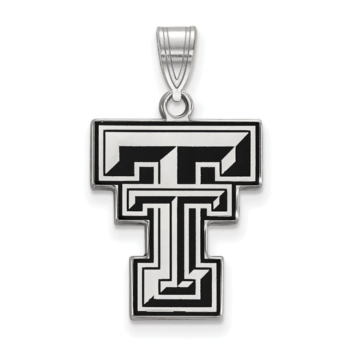 Sterling Silver Rhodium-plated LogoArt Texas Tech University T-T Large Enameled Pendant