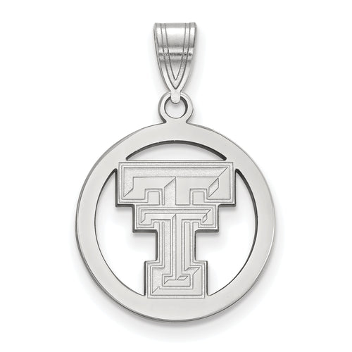 Sterling Silver Rhodium-plated LogoArt Texas Tech University T-T Medium Circle Pendant