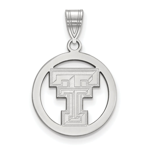 Sterling Silver Rhodium-plated LogoArt Texas Tech University T-T Medium Circle Pendant