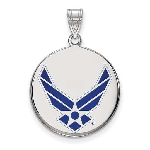 Sterling Silver Rhodium-plated LogoArt U.S. Air Force Large Enameled Disc Pendant