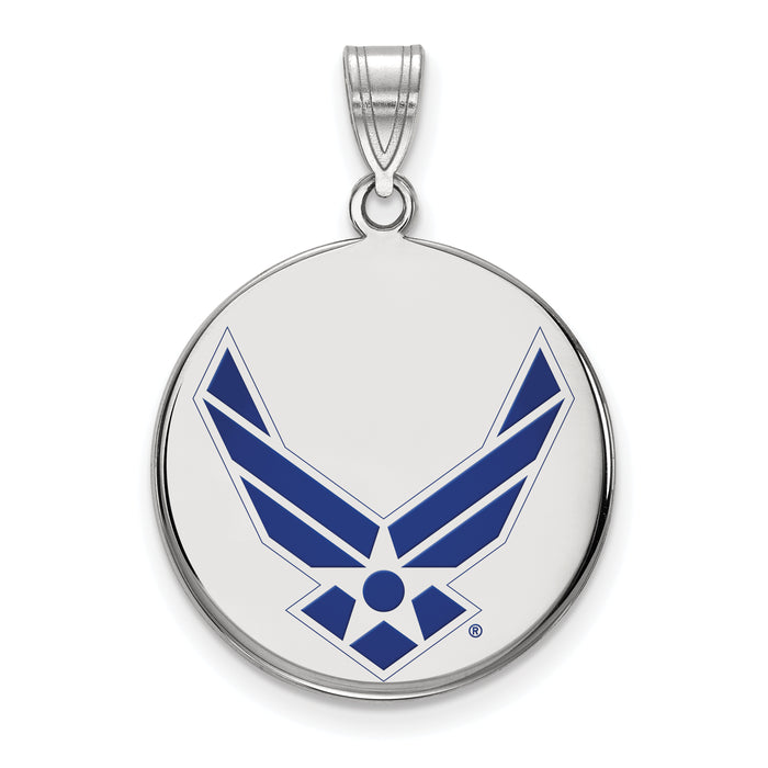 Sterling Silver Rhodium-plated LogoArt U.S. Air Force Large Enameled Disc Pendant