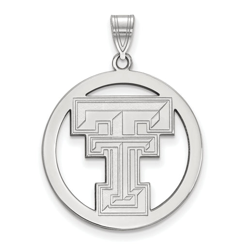 Sterling Silver Rhodium-plated LogoArt Texas Tech University T-T Extra Large Circle Pendant