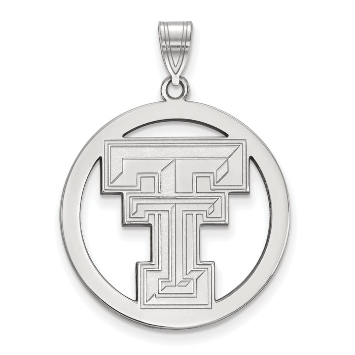 Sterling Silver Rhodium-plated LogoArt Texas Tech University T-T Extra Large Circle Pendant