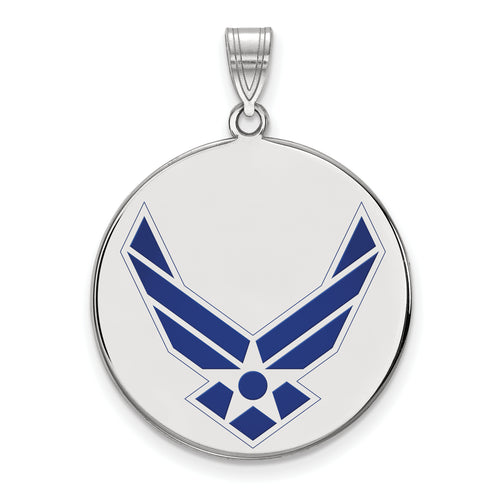 Sterling Silver Rhodium-plated LogoArt U.S. Air Force Extra Large Enameled Disc Pendant