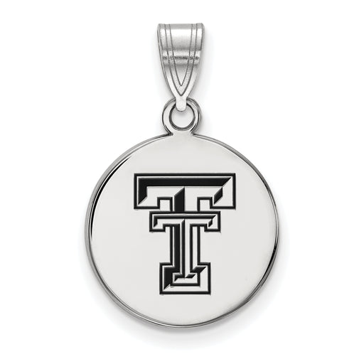 Sterling Silver Rhodium-plated LogoArt Texas Tech University T-T Medium Enameled Disc Pendant