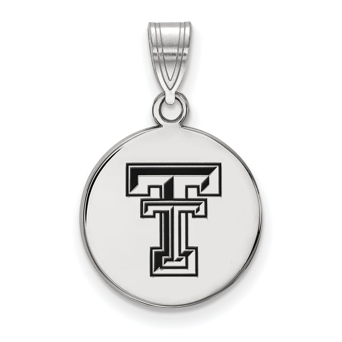 Sterling Silver Rhodium-plated LogoArt Texas Tech University T-T Medium Enameled Disc Pendant