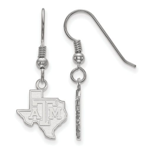 SS Texas A and M University State Outline Small Dangle Wire Earrings