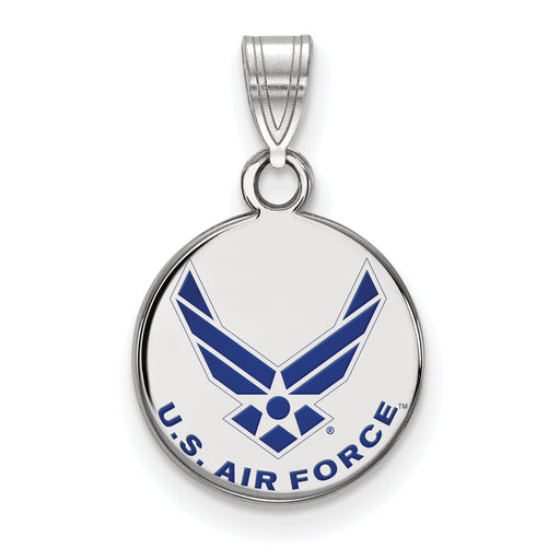 Sterling Silver Rhodium-plated LogoArt U.S. Air Force Small Enameled Disc Pendant