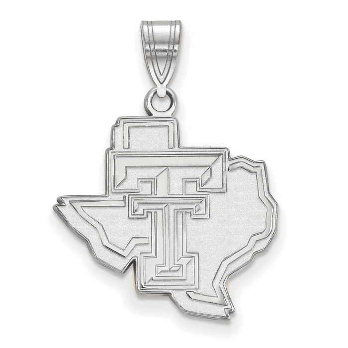 Sterling Silver Rhodium-plated LogoArt Texas Tech University State Outline Large Pendant