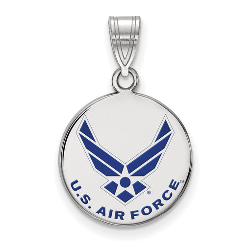 Sterling Silver Rhodium-plated LogoArt U.S. Air Force Medium Enameled Disc Pendant