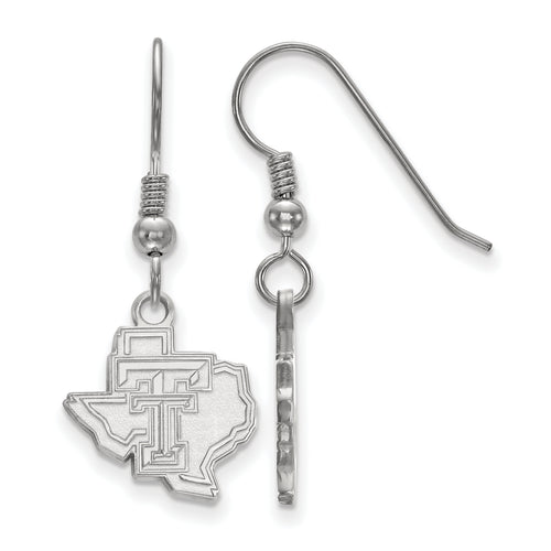 Sterling Silver Rhodium-plated LogoArt Texas Tech University State Outline Small Dangle Wire Earrings