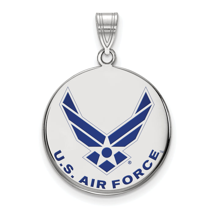 Sterling Silver Rhodium-plated LogoArt U.S. Air Force Large Enameled Disc Pendant