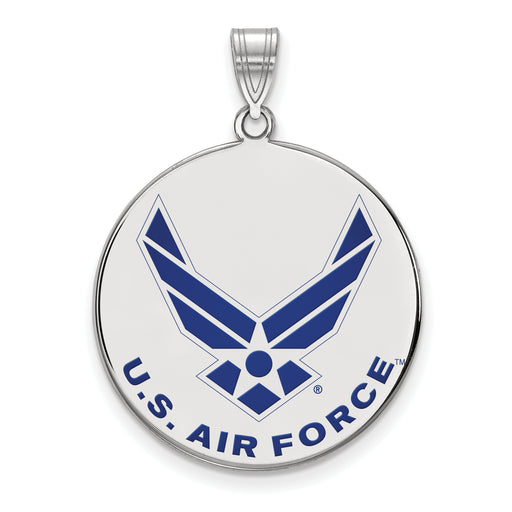 Sterling Silver Rhodium-plated LogoArt U.S. Air Force Extra Large Enameled Disc Pendant