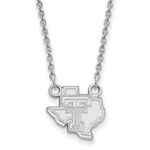 10k White Gold LogoArt Texas Tech University State Outline Small Pendant 18 inch Necklace