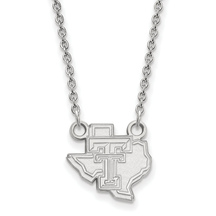 14k White Gold LogoArt Texas Tech University State Outline Small Pendant 18 inch Necklace