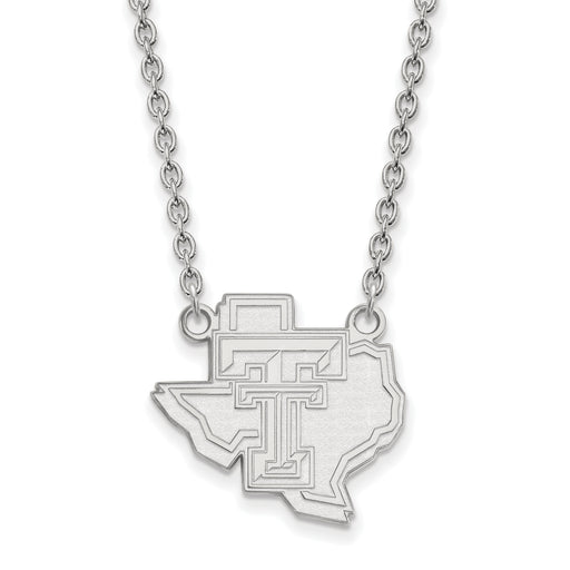 Sterling Silver Rhodium-plated LogoArt Texas Tech University State Outline Large Pendant 18 inch Necklace