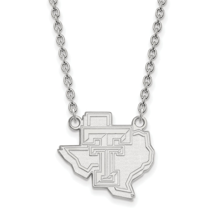 14k White Gold LogoArt Texas Tech University State Outline Large Pendant 18 inch Necklace