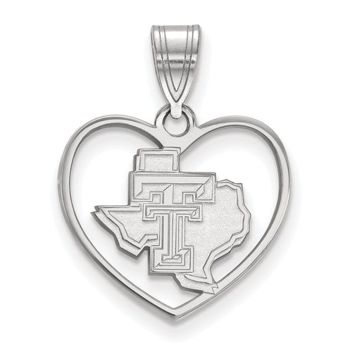 Sterling Silver Rhodium-plated LogoArt Texas Tech University State Outline Heart Pendant