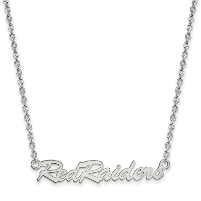 Sterling Silver Rhodium-plated LogoArt Texas Tech University Red Raiders Script Medium Pendant 18 inch Necklace