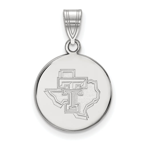 Sterling Silver Rhodium-plated LogoArt Texas Tech University State Outline Medium Disc Pendant