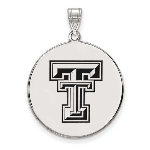 Sterling Silver Rhodium-plated LogoArt Texas Tech University T-T Extra Large Enameled Disc Pendant