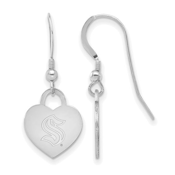 Sterling Silver Rhod-pl NHL LogoArt Seattle Kraken Heart Dangle Earrings