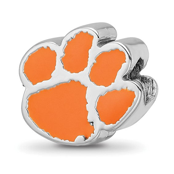 SS Clemson University Paw Print Enameled Logo Bead