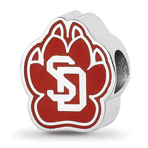 SS University of South Dakota SD Paw print 1-sided Enameled Bead