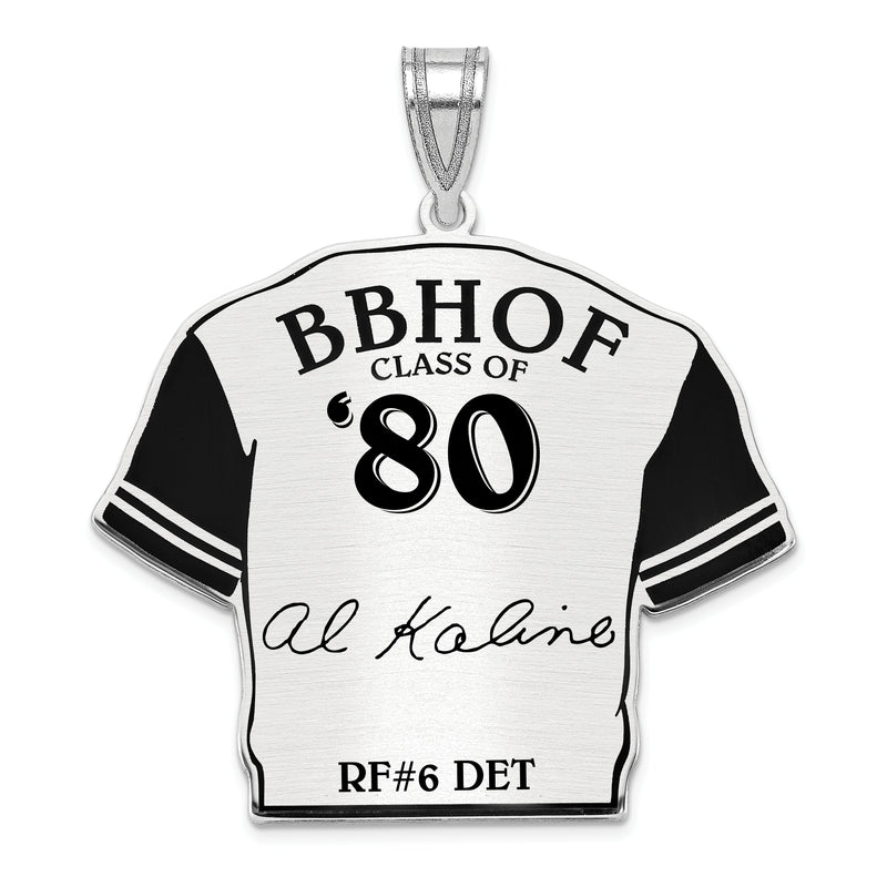 Sterling Silver Rhodium plated Al Kaline Hall of Fame Signature Epoxy Jersey Pendant