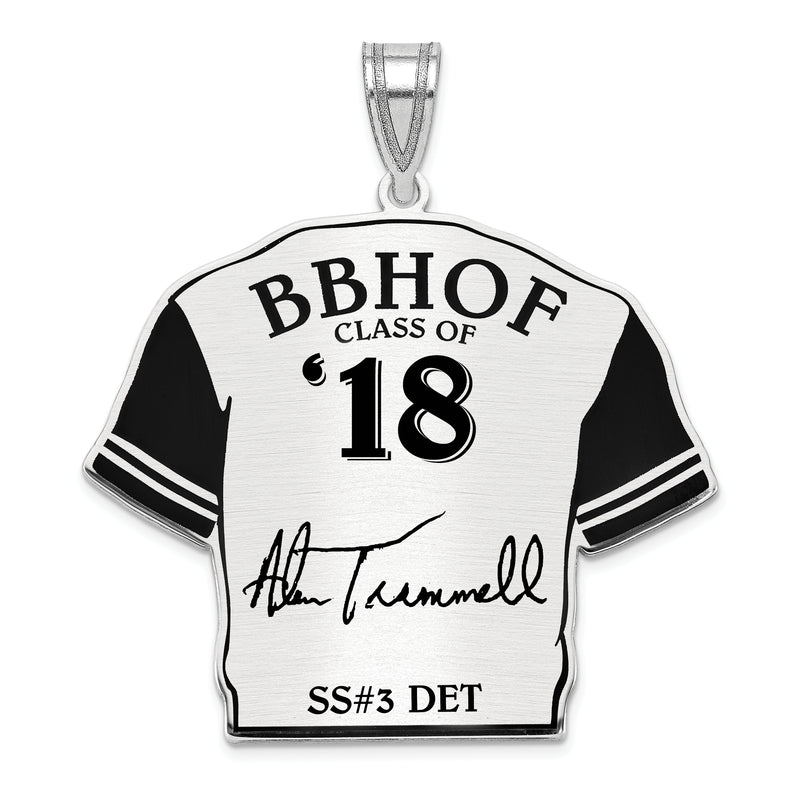 Sterling Silver Rhodium plated Alan Trammell Hall of Fame Signature Epoxy Jersey Pendant