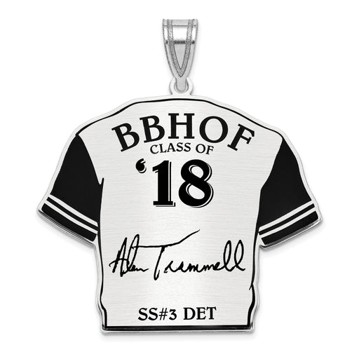Sterling Silver Rhodium plated Alan Trammell Hall of Fame Signature Epoxy Jersey Pendant
