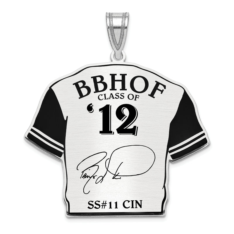 Sterling Silver Rhodium plated Barry Larkin Hall of Fame Signature Epoxy Jersey Pendant