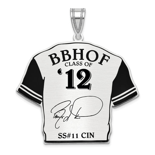 Sterling Silver Rhodium plated Barry Larkin Hall of Fame Signature Epoxy Jersey Pendant