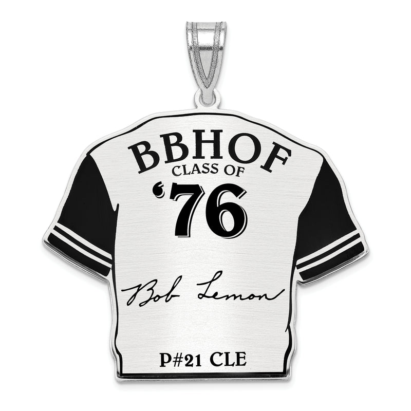 Sterling Silver Rhodium plated Bob Lemon Hall of Fame Signature Epoxy Jersey Pendant