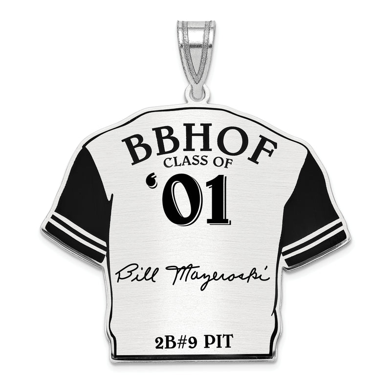 Sterling Silver Rhodium plated William BILL Mazeroski Hall of Fame Signature Epoxy Jersey Pendant