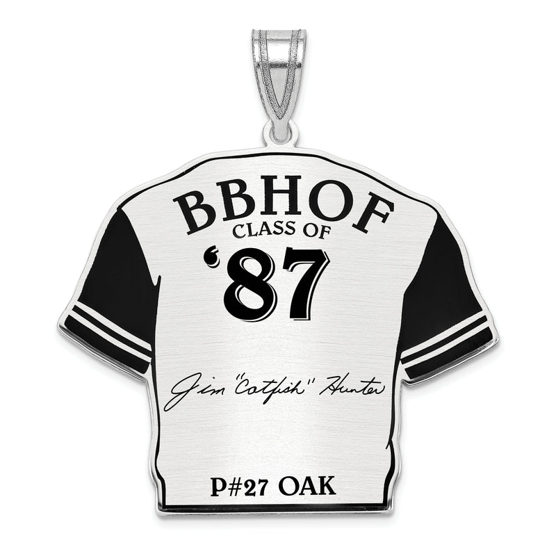 Sterling Silver Rhodium plated Jim CATFISH Hunter Hall of Fame Signature Epoxy Jersey Pendant