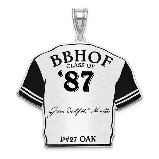 Sterling Silver Rhodium plated Jim CATFISH Hunter Hall of Fame Signature Epoxy Jersey Pendant