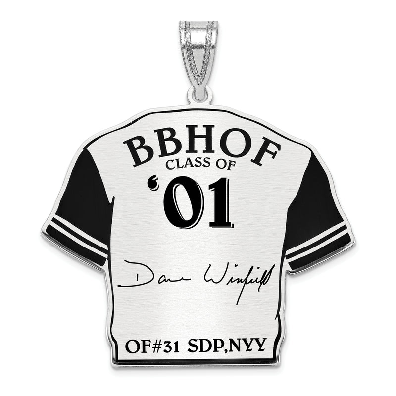 Sterling Silver Rhodium plated Dave Winfield Hall of Fame Signature Epoxy Jersey Pendant