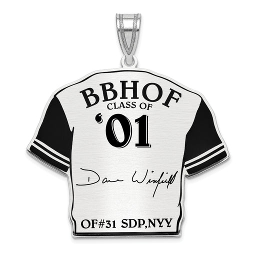 Sterling Silver Rhodium plated Dave Winfield Hall of Fame Signature Epoxy Jersey Pendant