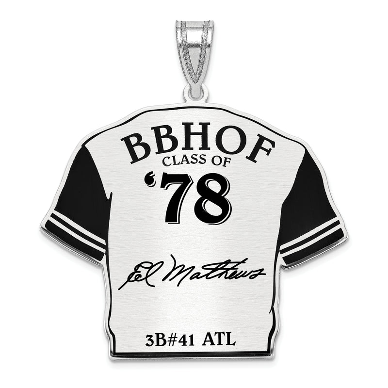 Sterling Silver Rhodium plated Eddie Mathews Hall of Fame Signature Epoxy Jersey Pendant