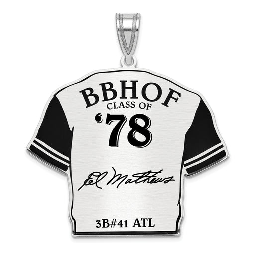 Sterling Silver Rhodium plated Eddie Mathews Hall of Fame Signature Epoxy Jersey Pendant