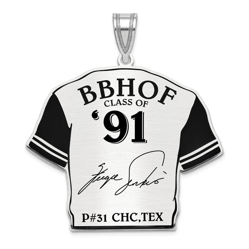 Sterling Silver Rhodium plated Fergie Jenkins Hall of Fame Signature Epoxy Jersey Pendant