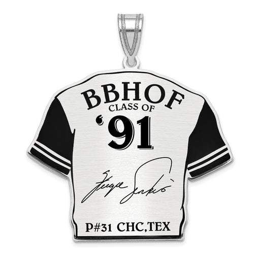 Sterling Silver Rhodium plated Fergie Jenkins Hall of Fame Signature Epoxy Jersey Pendant