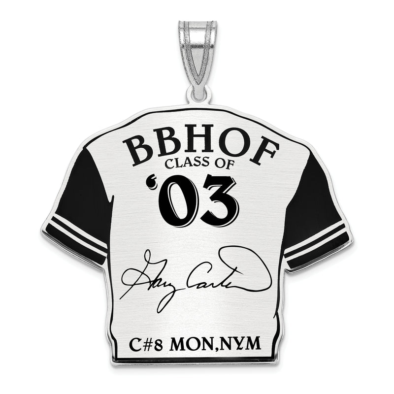Sterling Silver Rhodium plated Gary Carter Hall of Fame Signature Epoxy Jersey Pendant