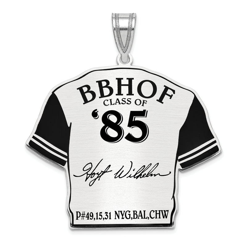 Sterling Silver Rhodium plated Hoyt Wilhelm Hall of Fame Signature Epoxy Jersey Pendant