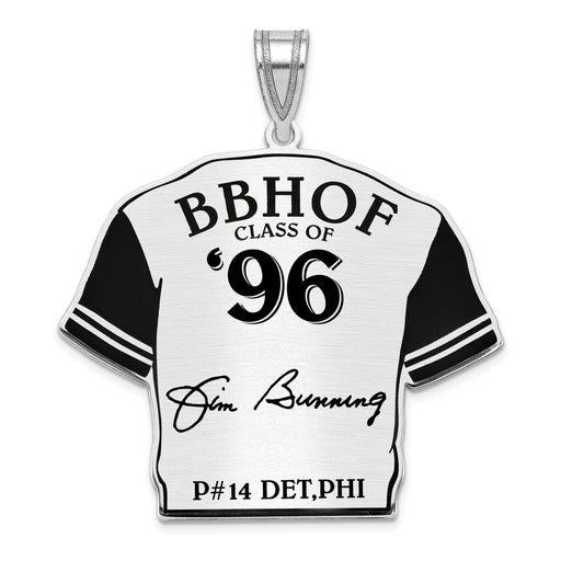 Sterling Silver Rhodium plated Jim Bunning Hall of Fame Signature Epoxy Jersey Pendant