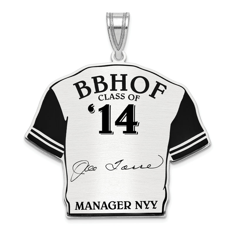 Sterling Silver Rhodium plated Joe Torre Hall of Fame Signature Epoxy Jersey Pendant