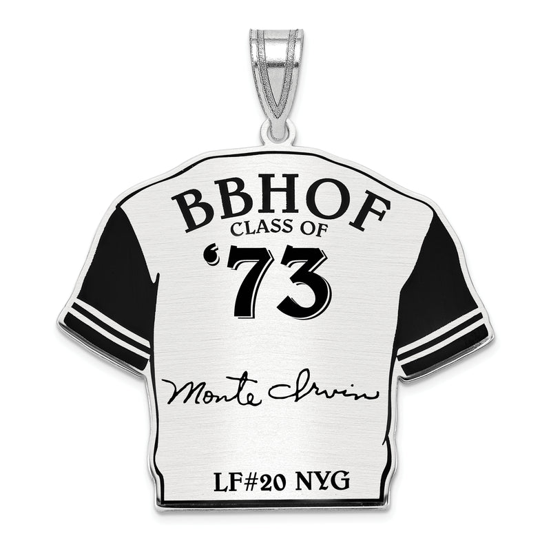 Sterling Silver Rhodium plated Monte Irvin Hall of Fame Signature Epoxy Jersey Pendant