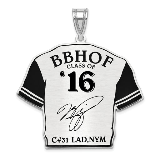 Sterling Silver Rhodium plated Mike Piazza Hall of Fame Signature Epoxy Jersey Pendant